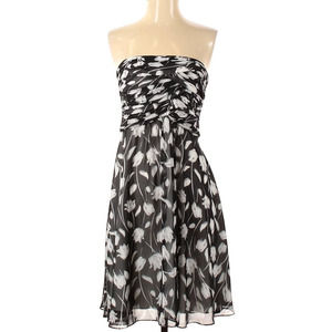 WHBM tulip floral black and white strapless dress size 4